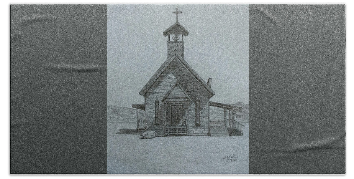 Church Beach Towel featuring the drawing The Chapel by Tony Clark