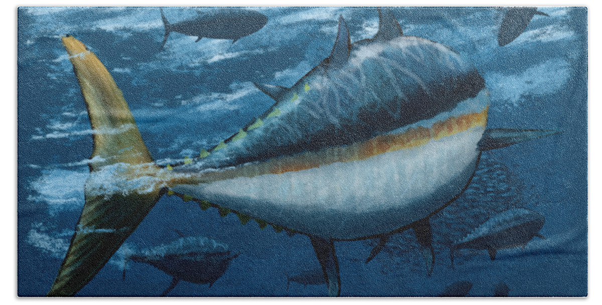 Tuna Beach Towel featuring the digital art The Chase by Kevin Putman