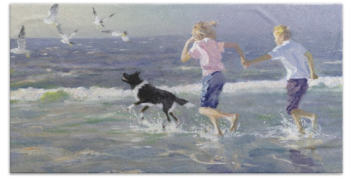Seaside; Children Beach Towel featuring the painting The Chase by William Ireland