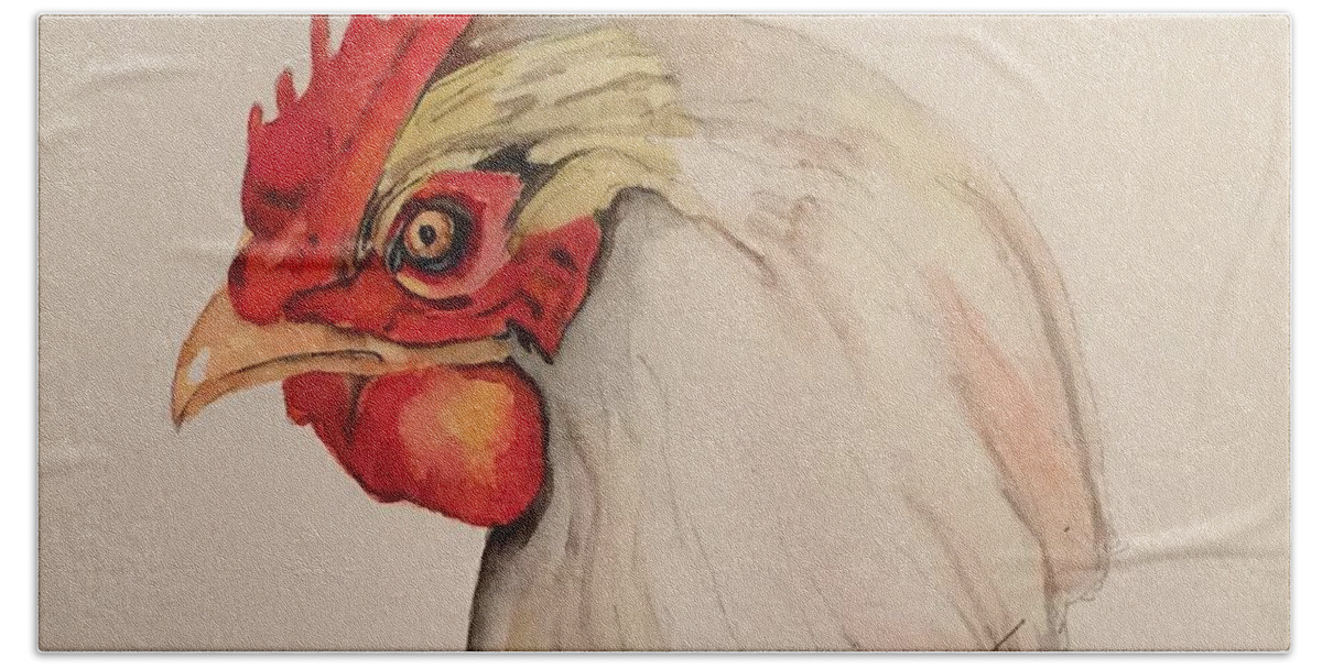 Poultry Beach Towel featuring the painting The Chicken by Mary Scott