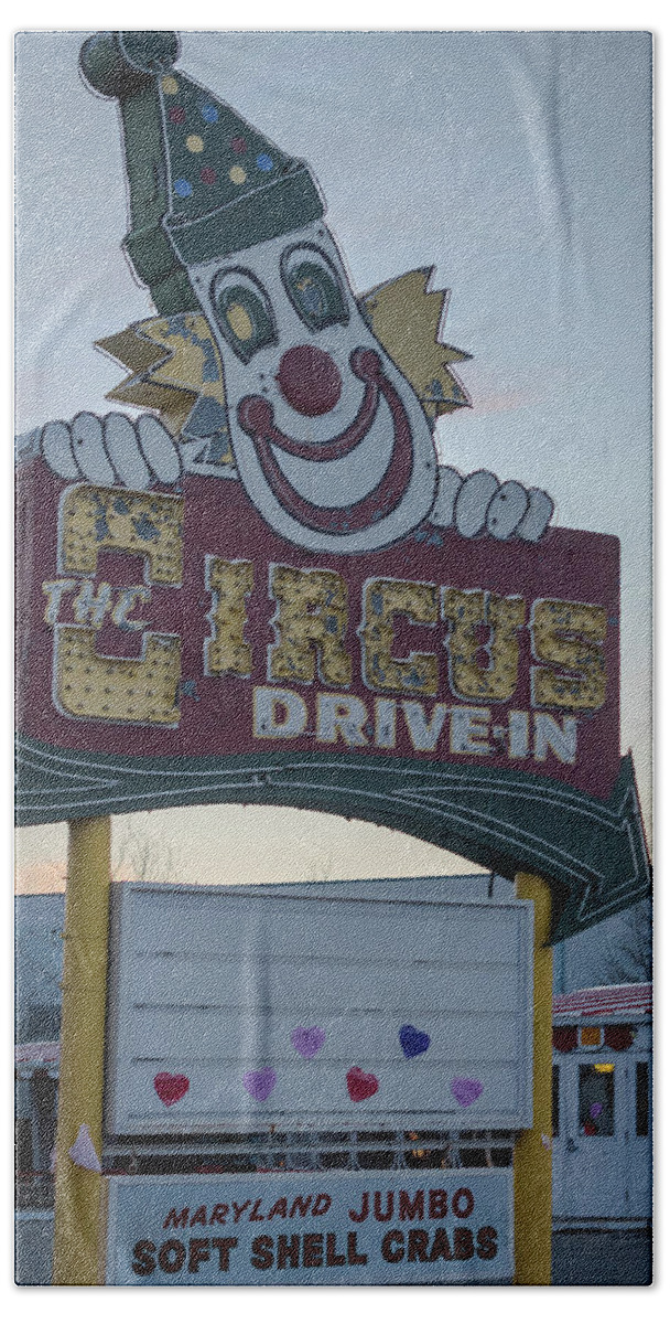 The Circus Drive In Sign Wall Township Nj Beach Sheet featuring the photograph The Circus Drive In Sign Wall Township NJ by Terry DeLuco