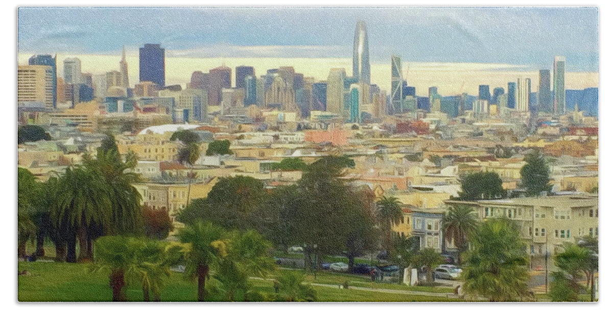 The City From Dolores Park Beach Sheet featuring the photograph The City from Dolores Park by Bonnie Follett