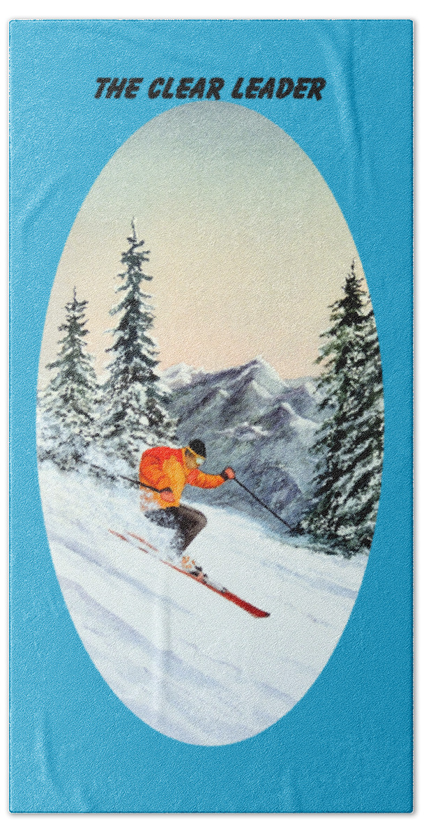 I Love Skiing Beach Sheet featuring the painting The Clear Leader Skiing by Bill Holkham