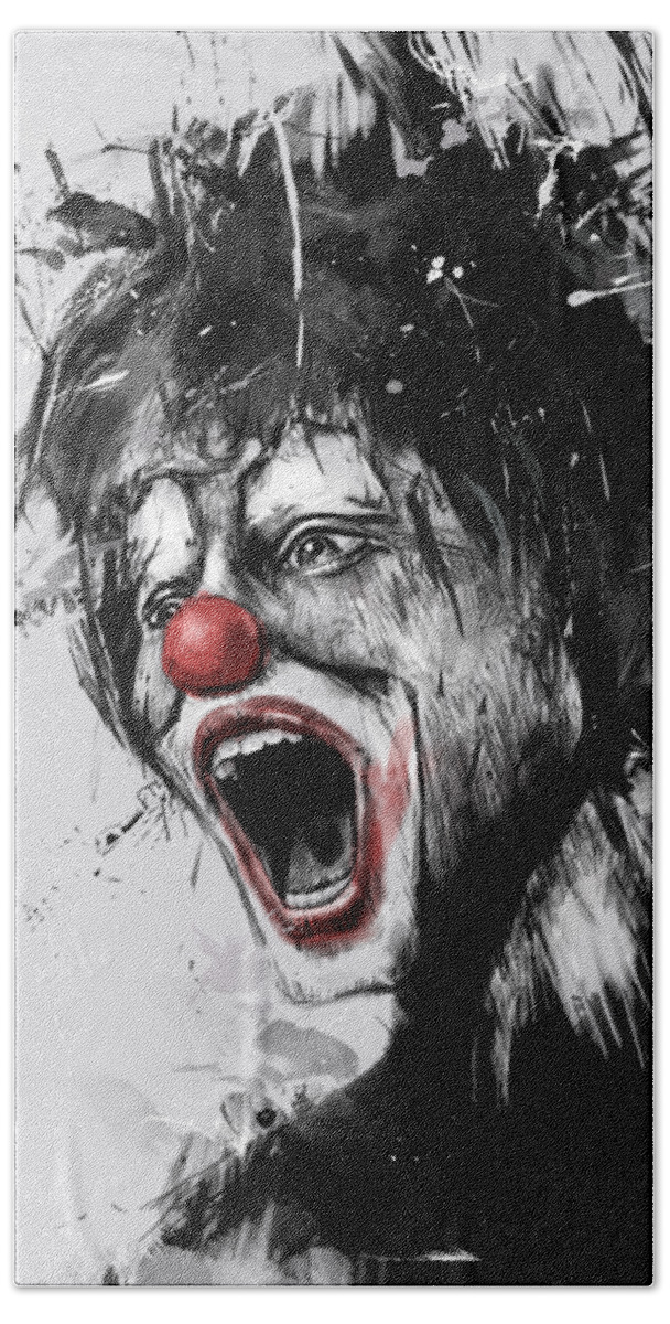 Clown Beach Towel featuring the mixed media The Clown by Balazs Solti