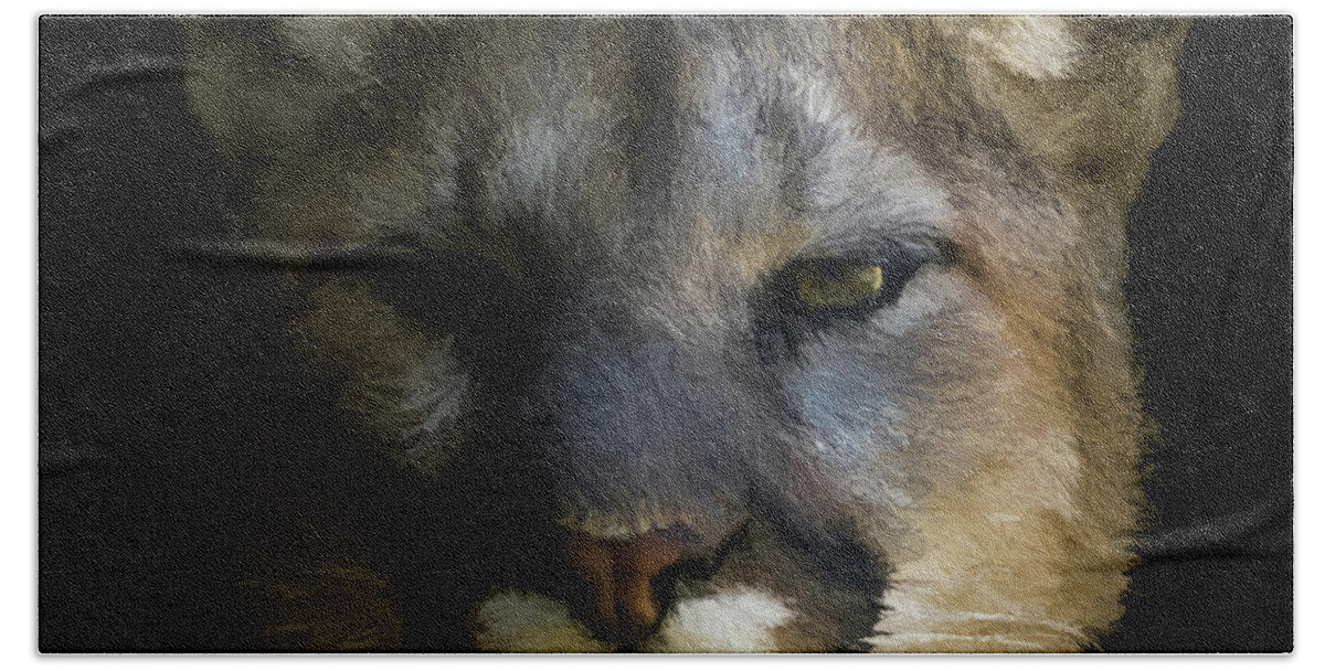 Mountain Lion Beach Sheet featuring the digital art The Cougar DA by Ernest Echols