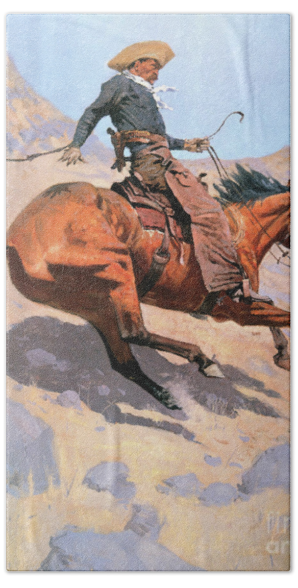 Cowboy Beach Towel featuring the painting The Cowboy by Frederic Remington