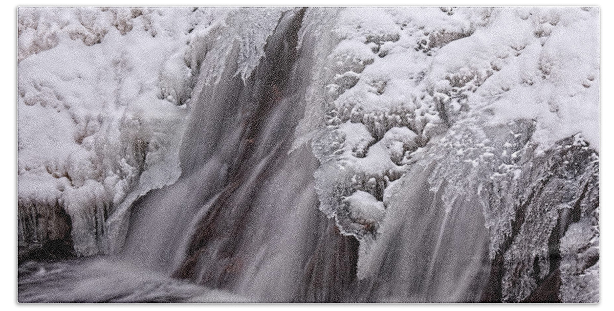 Frozen Waterfall Beach Towel featuring the photograph The Crystal Falls by Jim Garrison