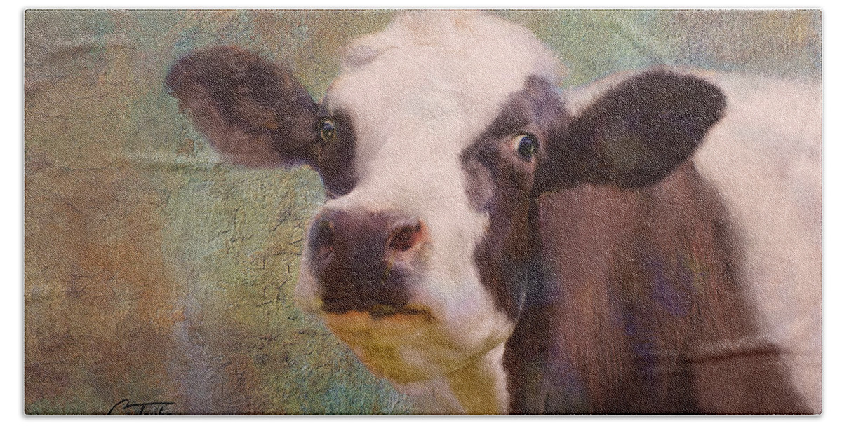 Cows Beach Towel featuring the mixed media The Dairy Queen by Colleen Taylor