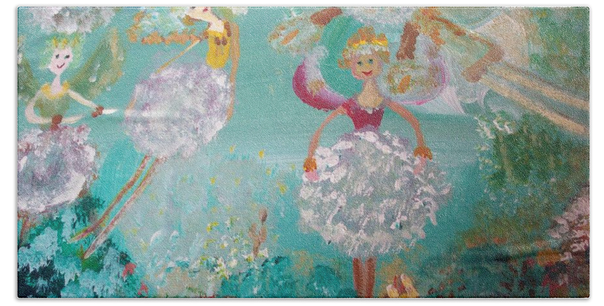 Fairy Beach Sheet featuring the painting The Dandelion Fairies by Judith Desrosiers