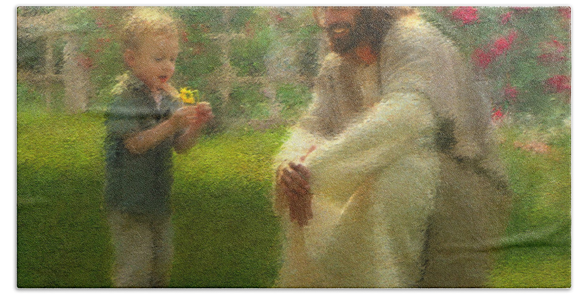 Jesus Beach Sheet featuring the painting The Dandelion by Greg Olsen