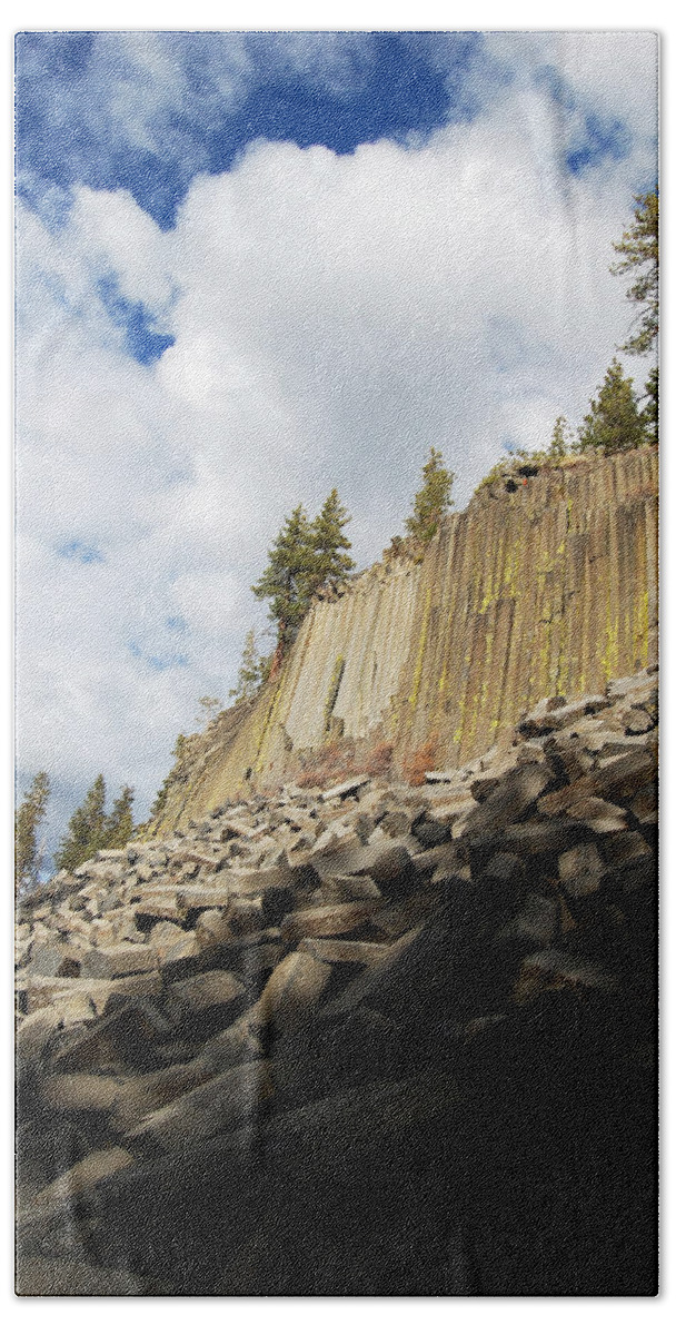 Darin Volpe Nature Beach Towel featuring the photograph The Devil's Postpile -- Basalt Formations at Devils Postpile National Monument, California by Darin Volpe