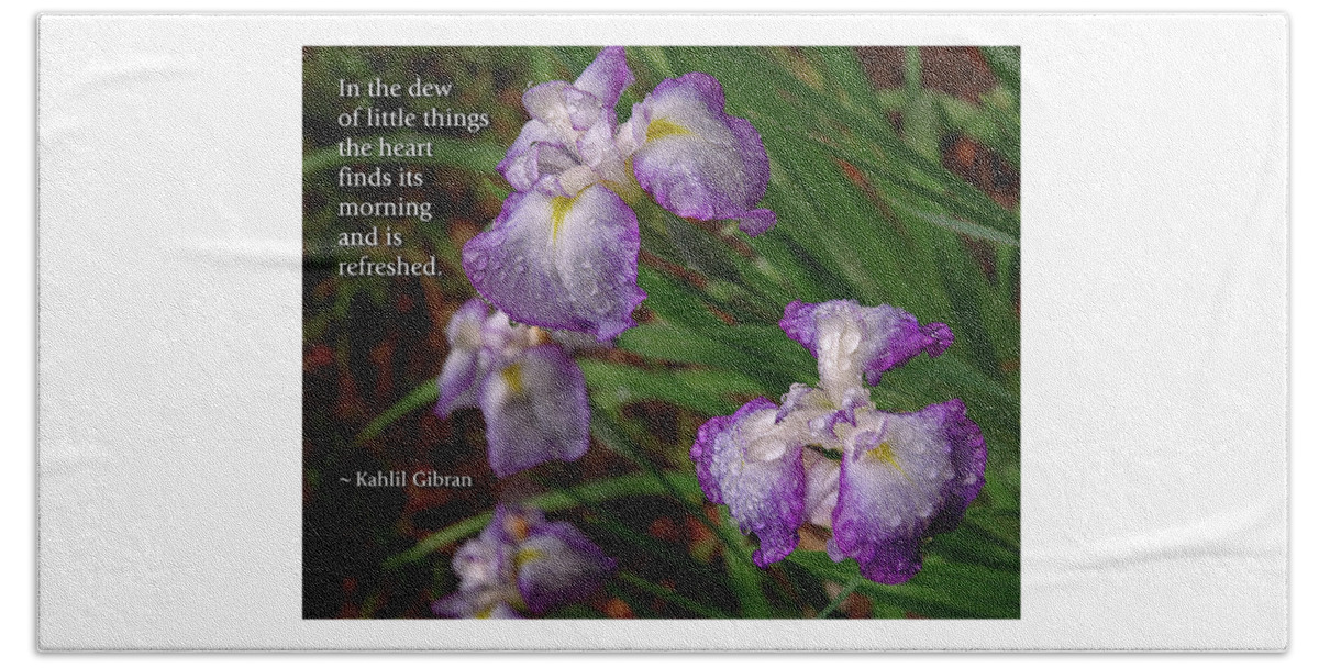 Iris Beach Sheet featuring the photograph The Dew of Little Things by Marie Hicks