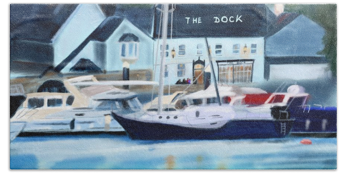 Digital Painting Beach Towel featuring the painting The Dock Kinsale by Lidija Ivanek - SiLa