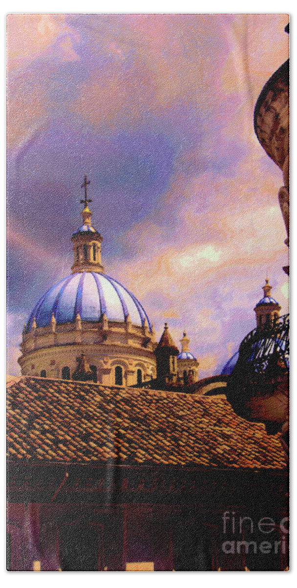 Domes Beach Towel featuring the photograph The Domes Of Immaculate Conception, Cuenca, Ecuador by Al Bourassa