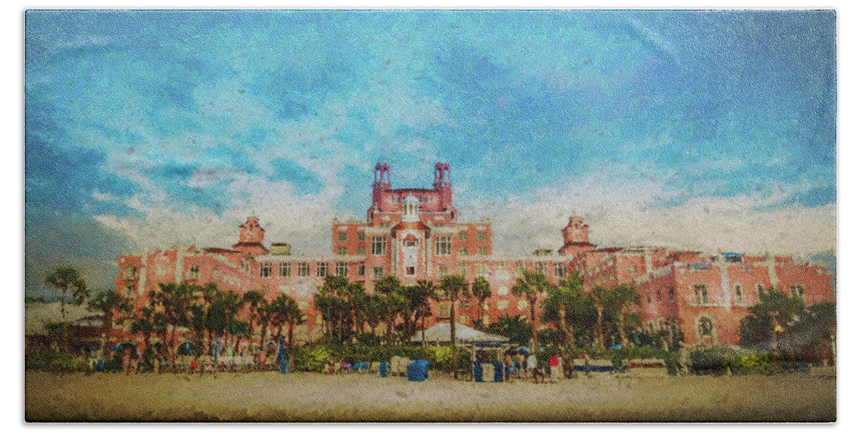 Scenic Beach Towel featuring the mixed media The Don Cesar Resort by Marvin Spates