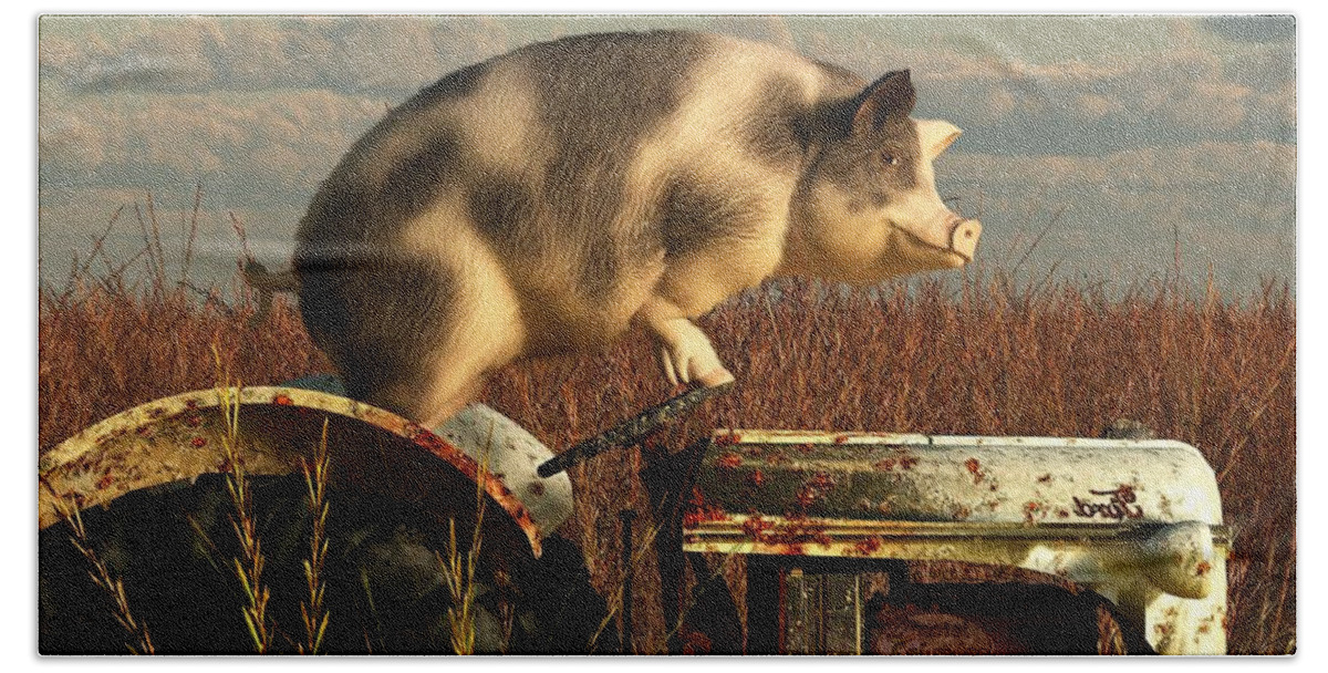 Pig Beach Sheet featuring the digital art The Dream of a Pig by Daniel Eskridge