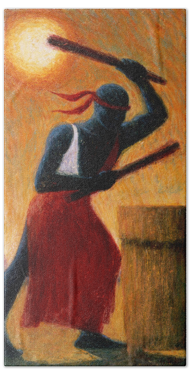 Male Beach Towel featuring the painting The Drummer by Tilly Willis
