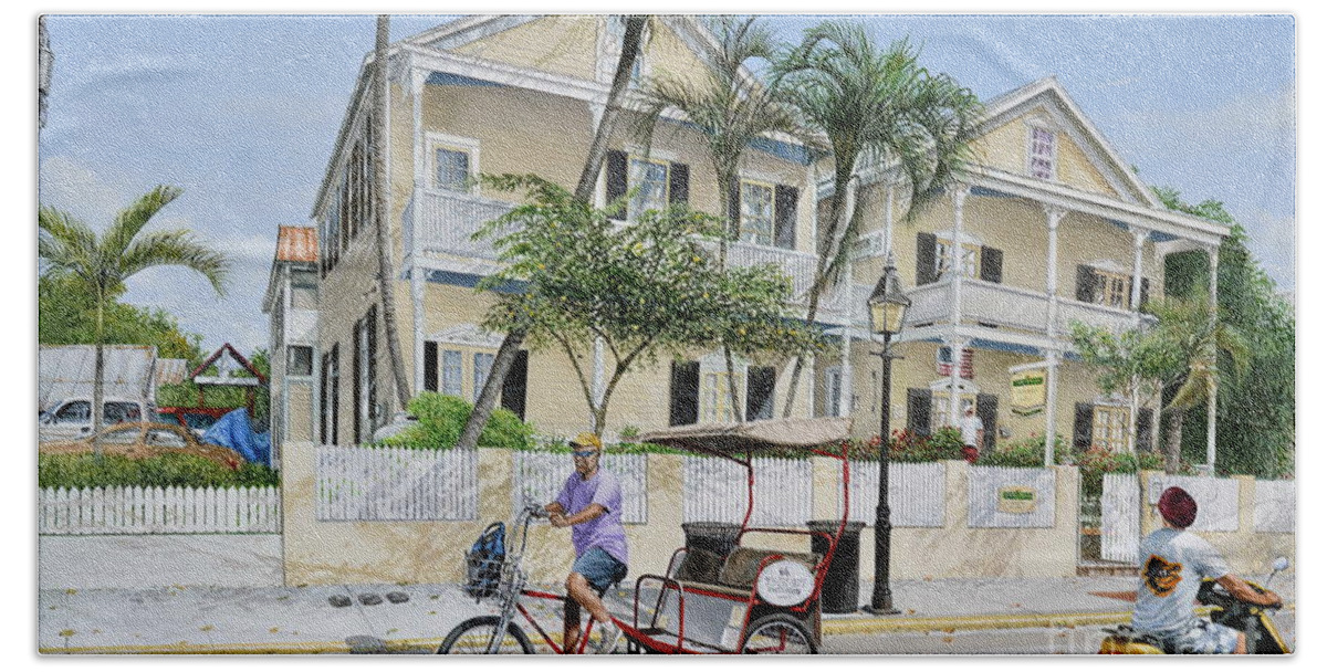 Townscape Beach Sheet featuring the painting The Duval House, Key West, Florida by Bob George