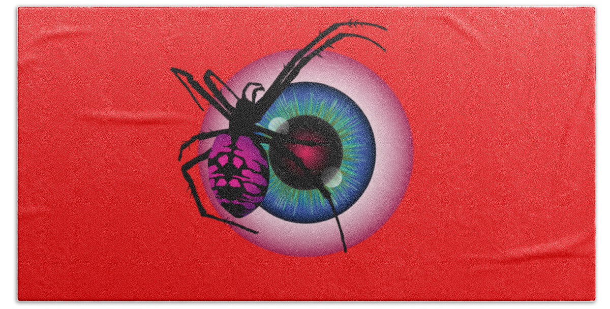 Spider Beach Towel featuring the digital art The Eye of Fear by MM Anderson
