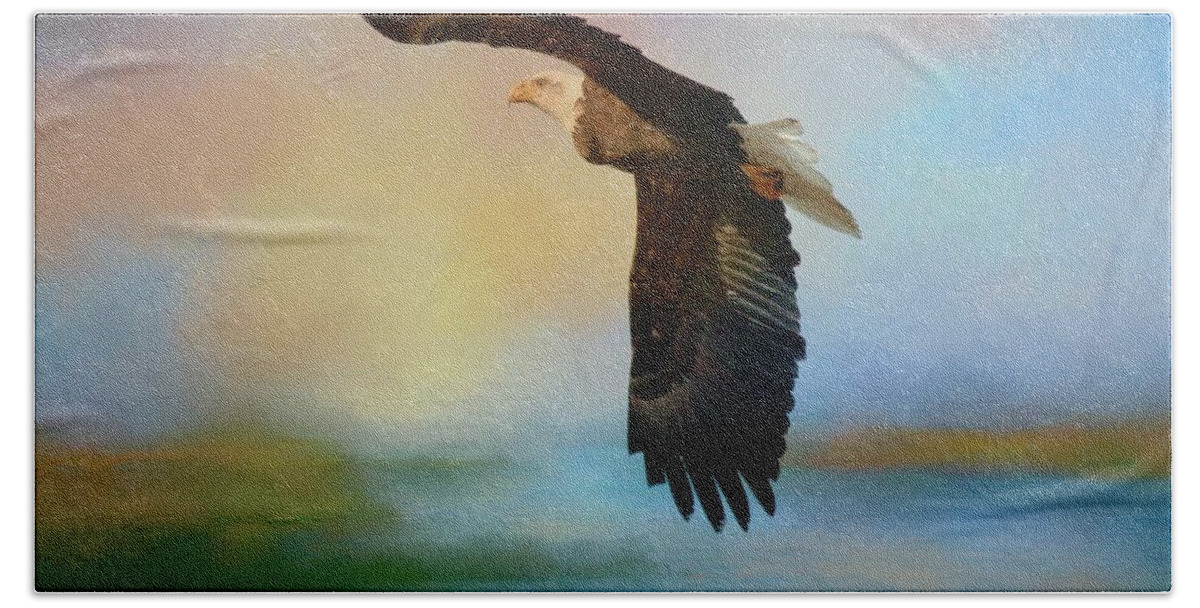 The Eye Of The Eagle Beach Towel featuring the photograph The eye of the eagle by Lynn Hopwood