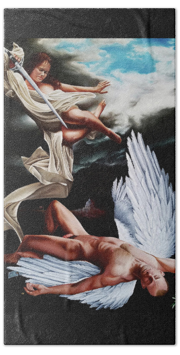 Angels Beach Towel featuring the painting The Fallen by Vic Ritchey