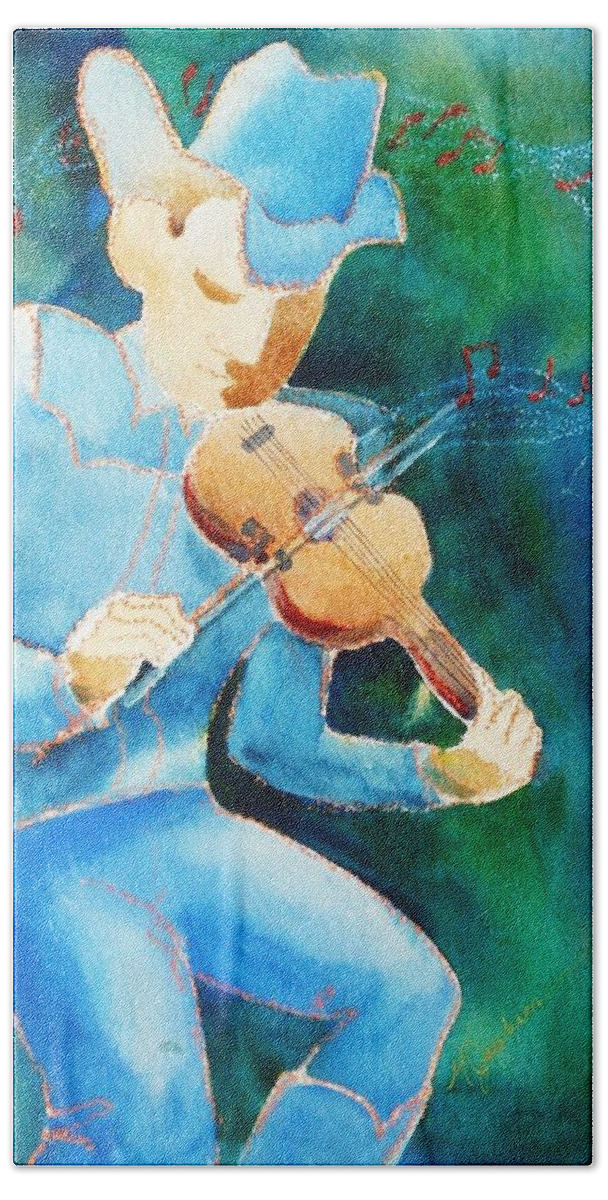 Violin Beach Towel featuring the painting The Fiddler by Marilyn Jacobson