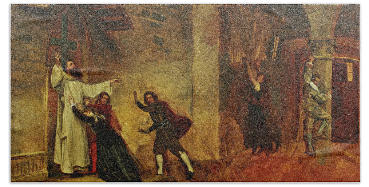 Attributed To Jean-paul Laurens Beach Towel featuring the painting The Fire by Attributed to Jean-Paul Laurens