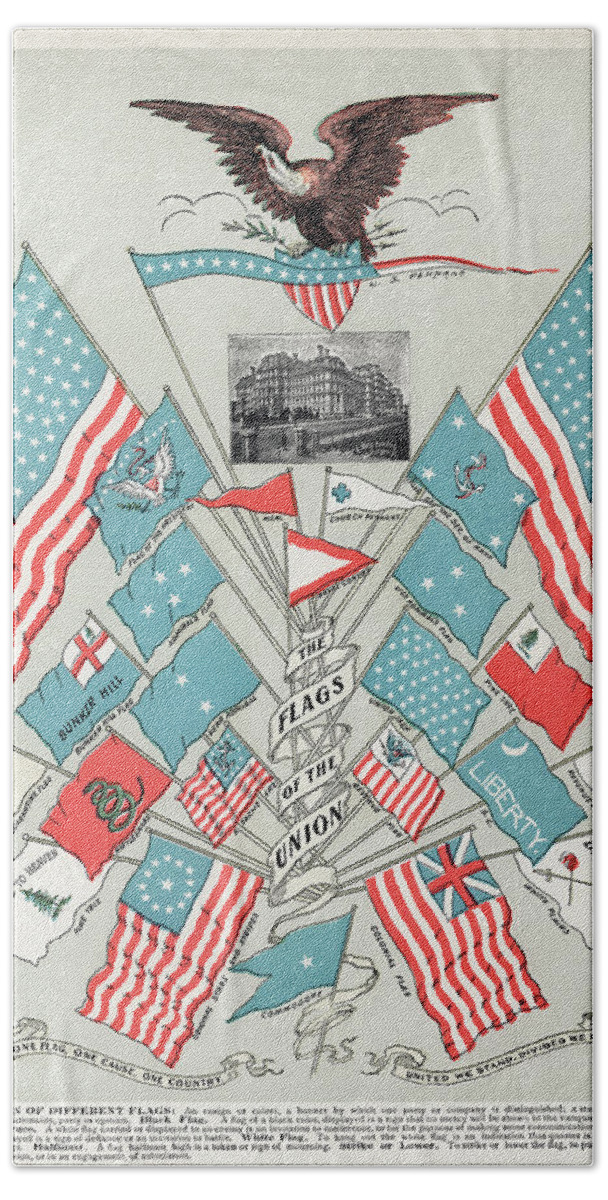 Admiral Beach Towel featuring the drawing The Flags of the Union by Vincent Monozlay