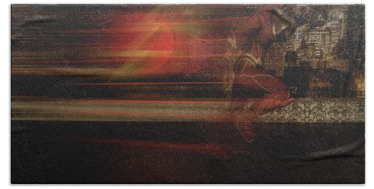 The Flash ⚡ Superhero # The Flash # Superhero # Marvel #epic # Comics # Dc Comics Dc # 3d Model # The Flash # C4d # 3d Renders #photorealistic #injustice Gods Among Us Beach Towel featuring the digital art The Flash by Louis Ferreira