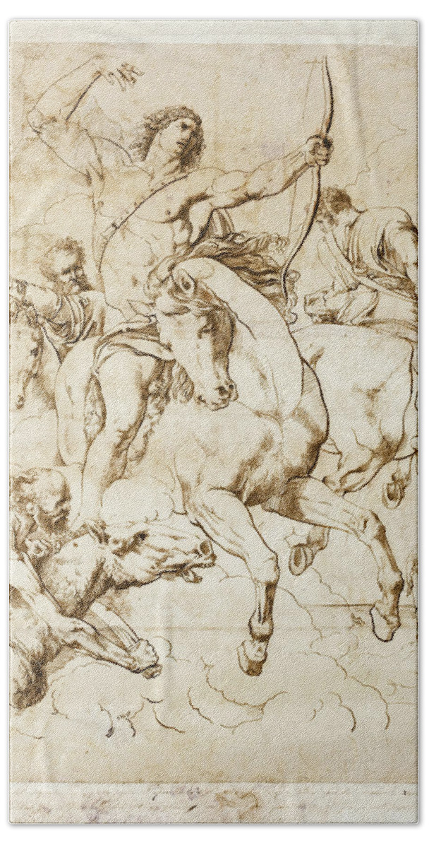Luigi Sabatelli Beach Towel featuring the drawing The Four Horsemen of the Apocalypse by Luigi Sabatelli