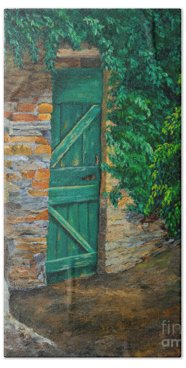 Cinque Terre Italy Art Beach Towel featuring the painting The Garden Gate In Cinque Terre by Charlotte Blanchard