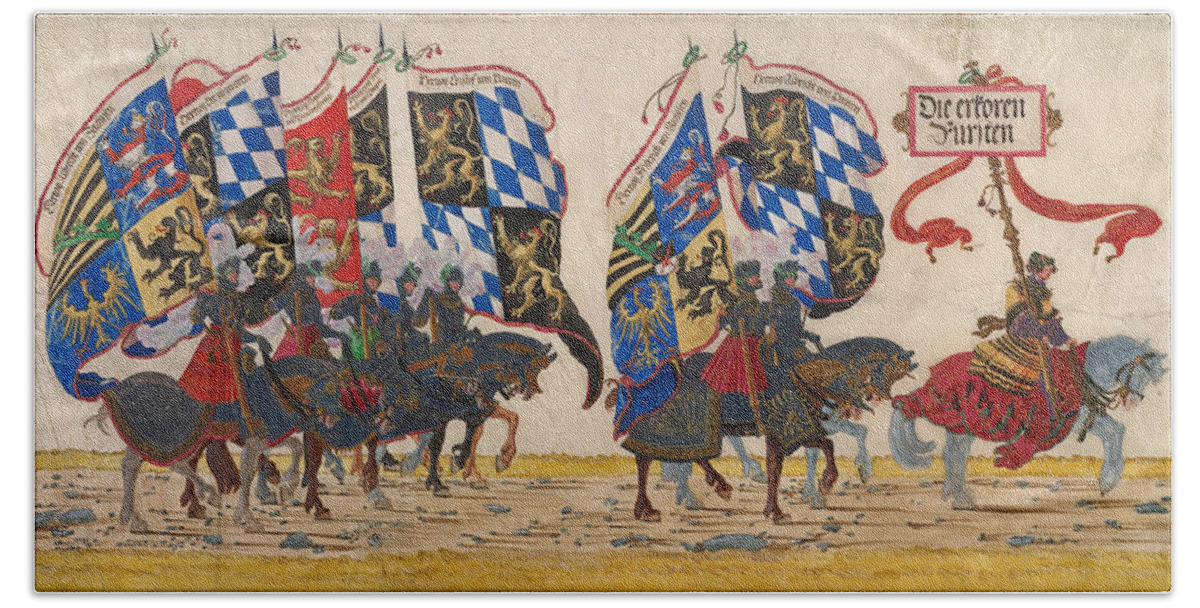Albrecht Altdorfer And Workshop Beach Towel featuring the drawing The German Princes by Albrecht Altdorfer and Workshop