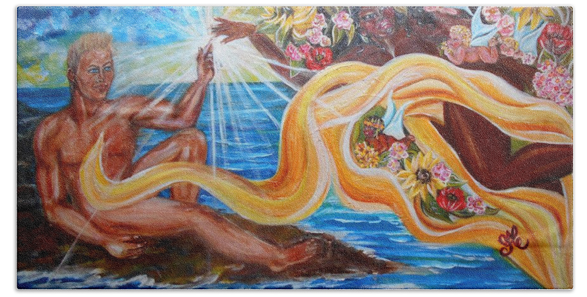 Goddess Beach Sheet featuring the painting The Goddess by Yesi Casanova