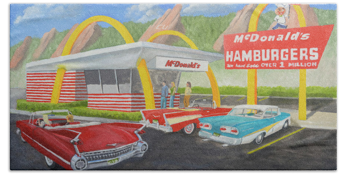 Mcdonalds Beach Towel featuring the painting The Golden Age Of The Golden Arches by Jerry McElroy