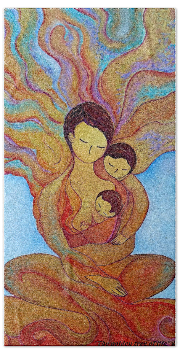 Breastfeeding Art Beach Sheet featuring the painting The golden tree of life by Gioia Albano