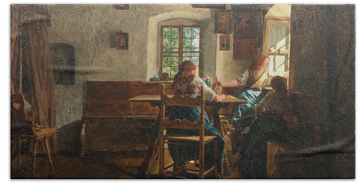 19th Century Art Beach Towel featuring the painting The Goodbye by Ferdinand Georg Waldmuller