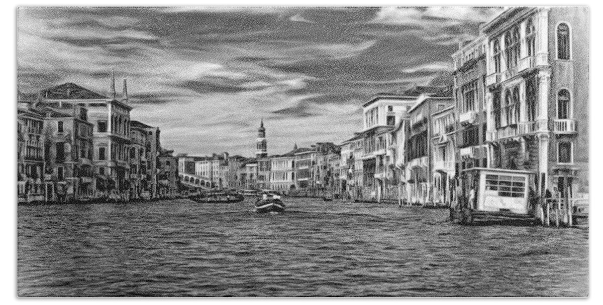 Venice Beach Towel featuring the photograph The Grand Canal - Paint bw by Steve Harrington
