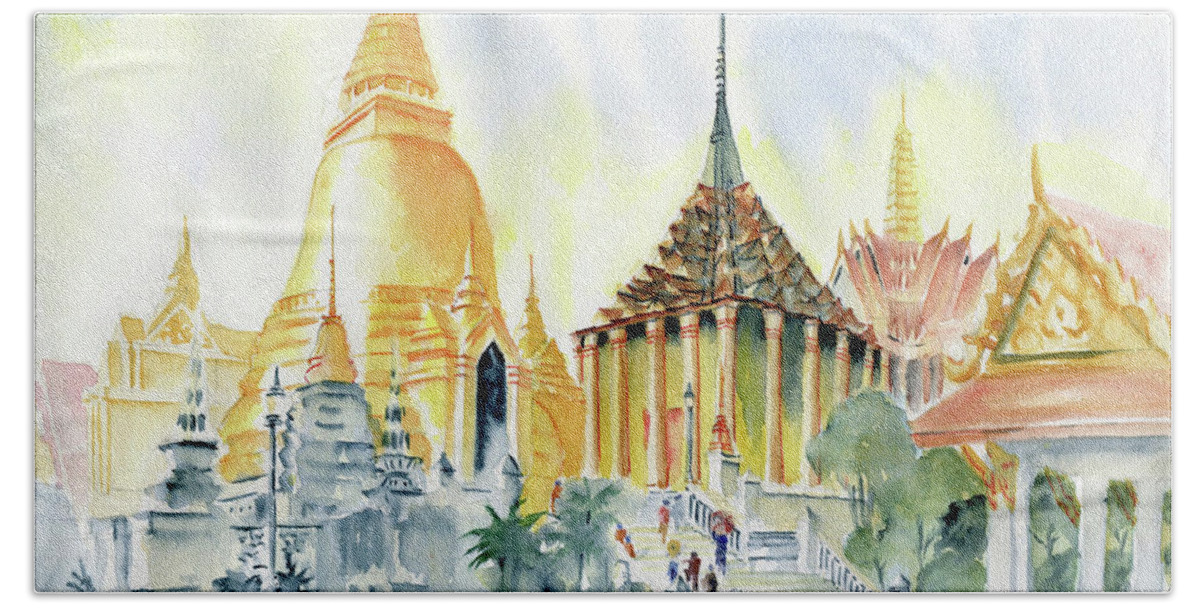 The Grand Palace Bangkok Beach Sheet featuring the painting The Grand Palace Bangkok by Melly Terpening