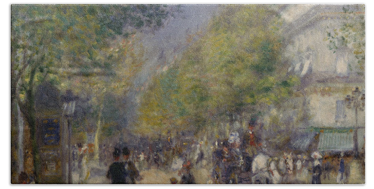 Renoir Beach Towel featuring the painting The Grands Boulevards by Auguste Renoir