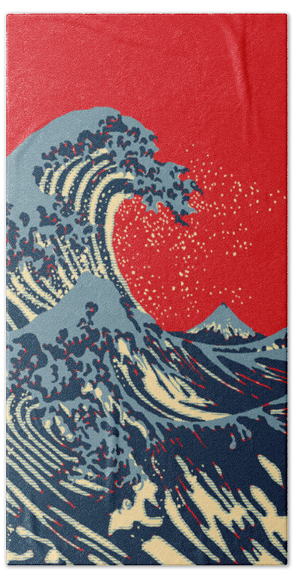 Wave Beach Towel featuring the digital art The Great Hokusai Wave Hope Style Graphic by Garaga Designs