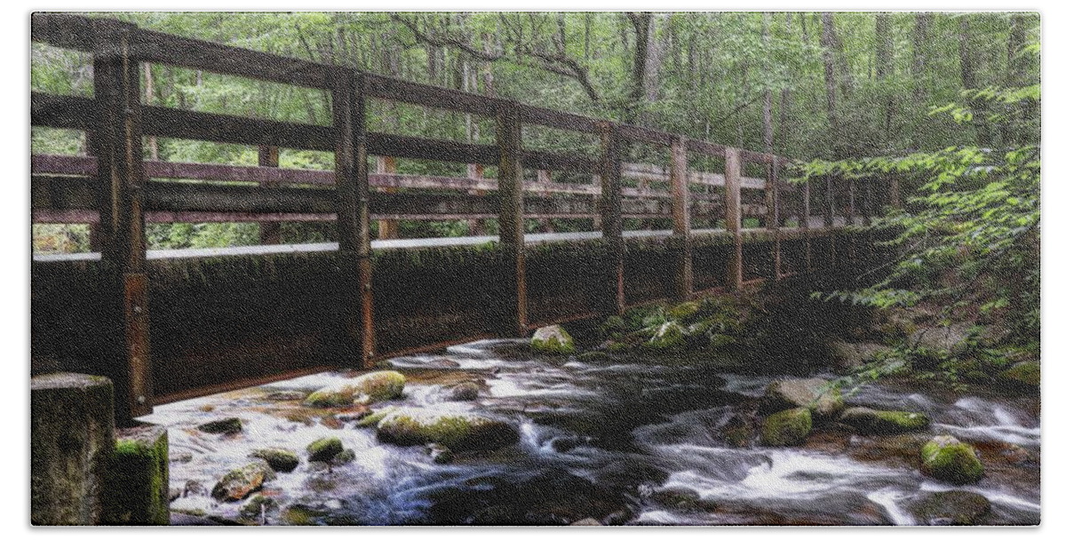 Kephart Prong Bridge Beach Towel featuring the photograph The Great Smoky Mountains Kephart Prong Bridge by Carol Montoya