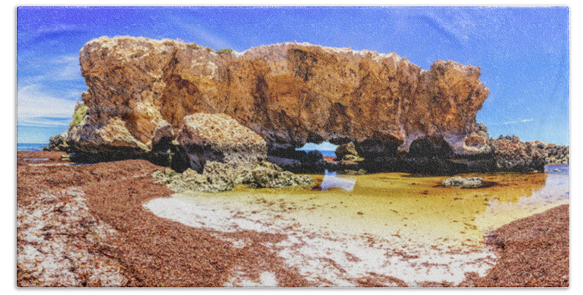 Mad About Wa Beach Sheet featuring the photograph The Guardian, Two Rocks by Dave Catley