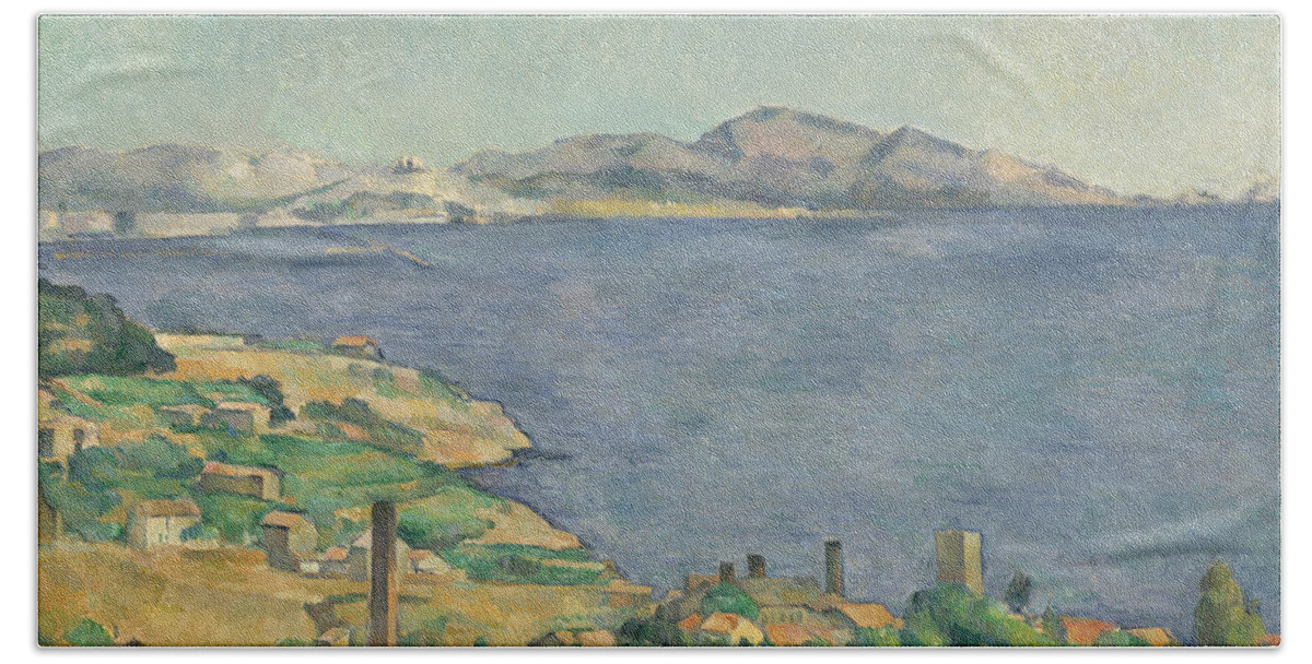 19th Century Art Beach Towel featuring the painting The Gulf of Marseilles Seen from L'Estaque by Paul Cezanne