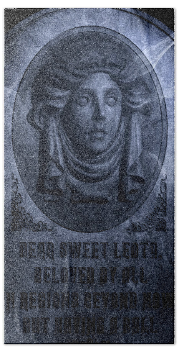 Magic Kingdom Beach Towel featuring the photograph The Headstone of Madame Leota by Mark Andrew Thomas