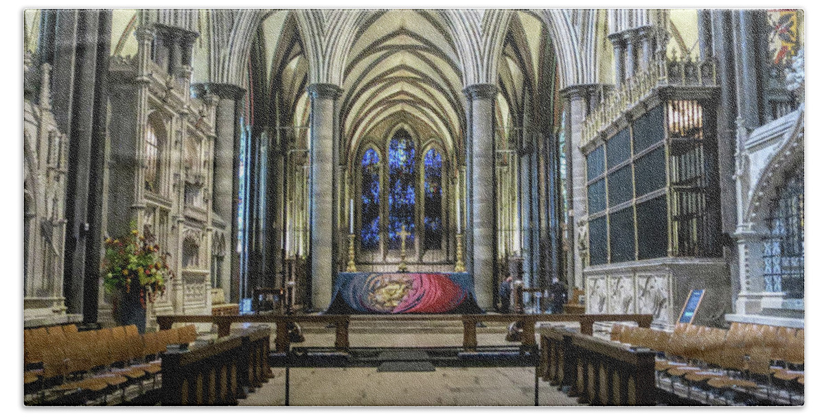 The High Altar In Salisbury Cathedral Beach Sheet featuring the photograph The High Altar in Salisbury Cathedral by Phyllis Taylor