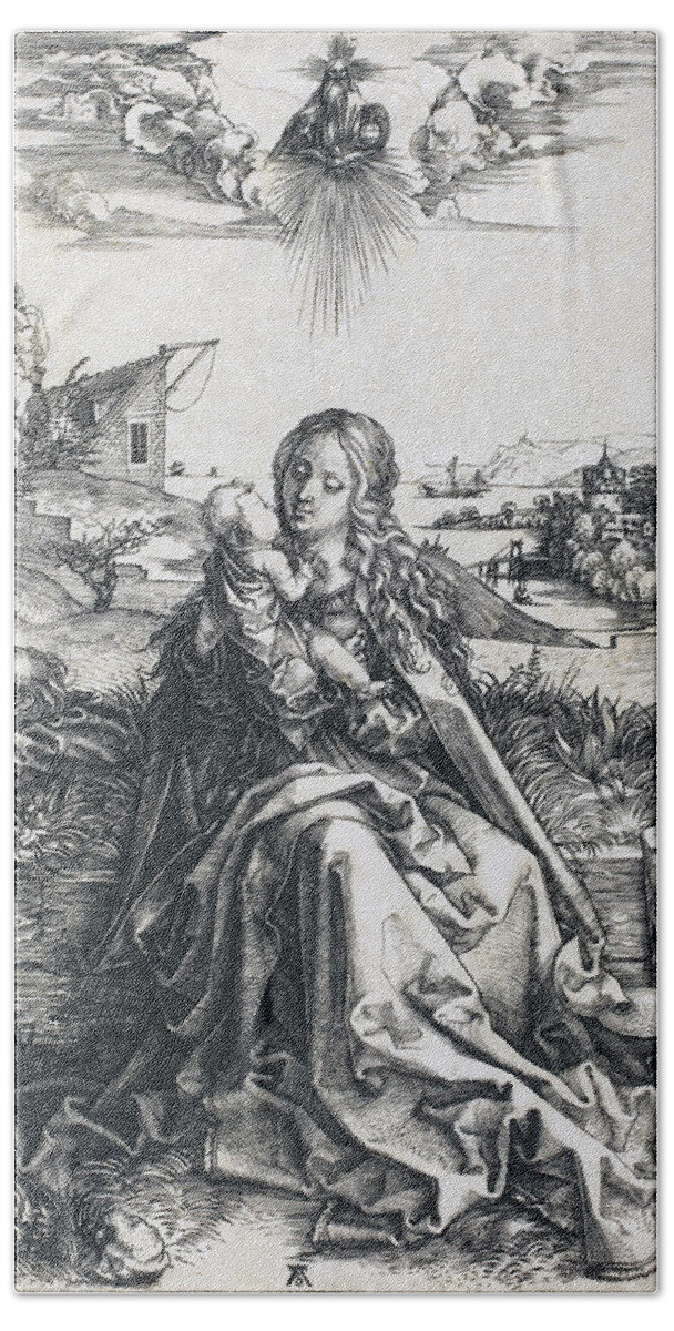 Durer Beach Sheet featuring the drawing The Holy Family with the Mayfly by Albrecht Durer