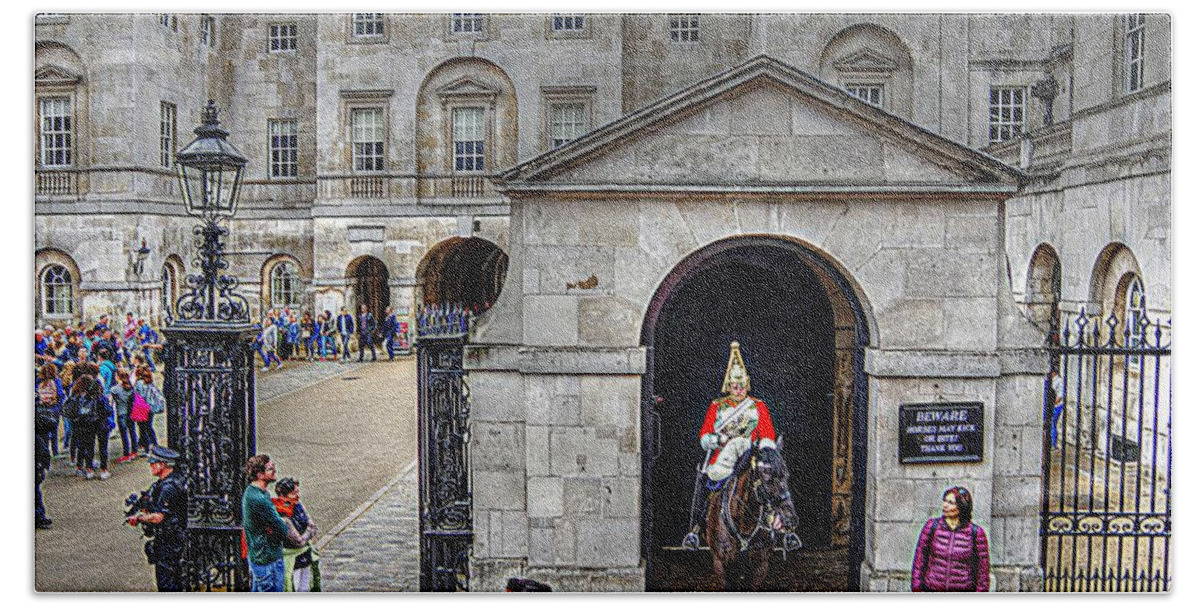 Castle Guard Beach Towel featuring the photograph The Horse Guard at Whitehall by Karen McKenzie McAdoo