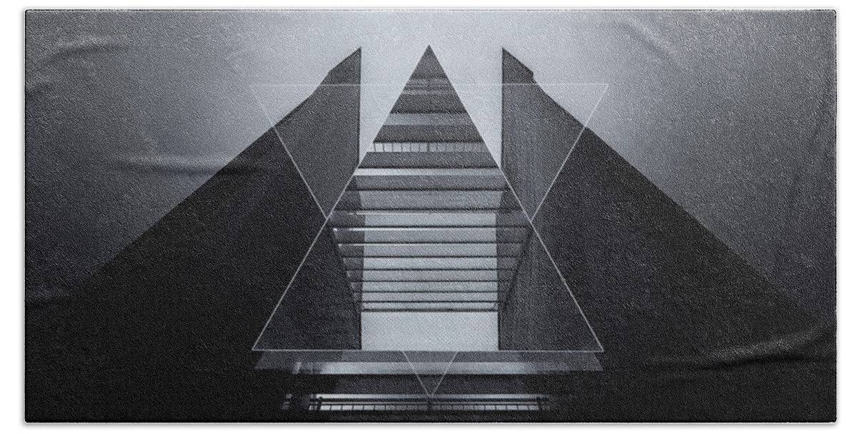Back White Beach Towel featuring the photograph The Hotel experimental futuristic architecture photo art in modern black and white by Philipp Rietz