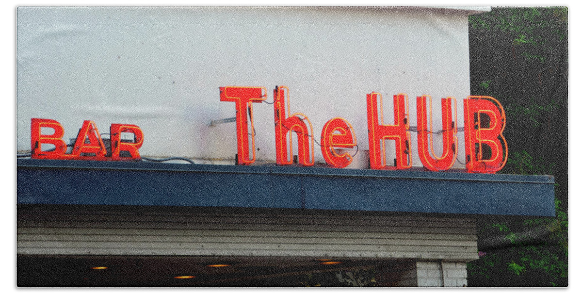 The Hub Bar Tampa Florida Beach Towel featuring the photograph The Hub Bar sign by David Lee Thompson