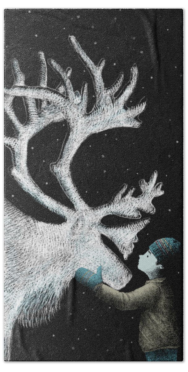 Reindeer Beach Towel featuring the drawing The Ice Garden by Eric Fan